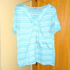 Sea green/Light sea green thin V neck short sleeve blouse Size: XL